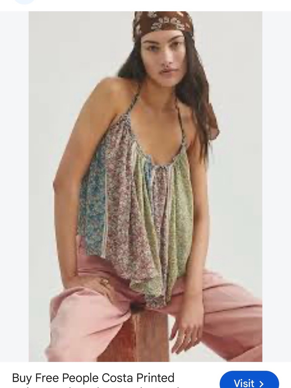 Free People Multi-Panel Floral Halter Camisole in Blue, Green & Pink